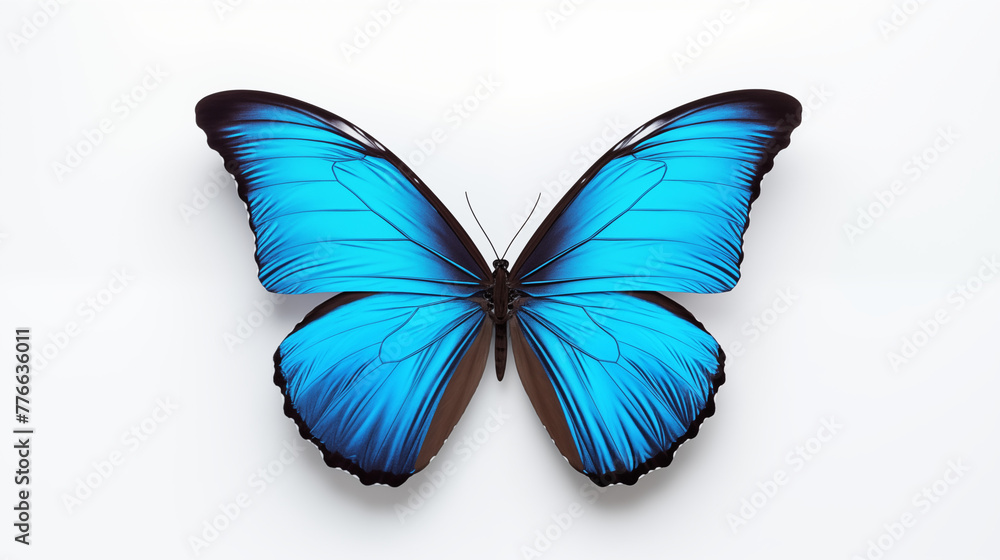 Single Blue Butterfly with Elegant Wings on White Background Single Blue Butterfly with Elegant Wings on White Background
