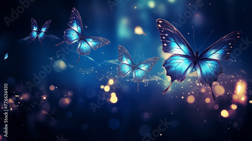 Enchanting Swarm of Blue Butterflies in Night Sky