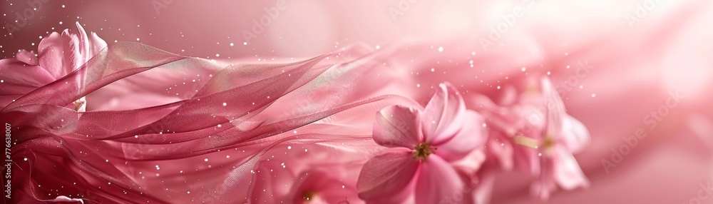 Pink Blossom with Transparent Silk Fabric and Sparkling Particles