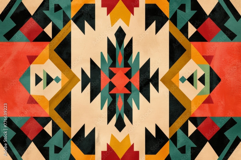 Aztec inspired geometric pattern, bold shapes, earthy color palette