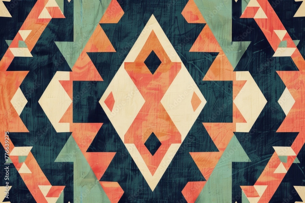 Naklejka premium Aztec inspired geometric pattern, bold shapes, earthy color palette