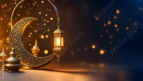 Ramadan Lantern decoration background 3d rendering . 