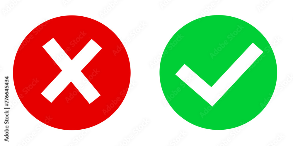 Green check mark and cross x isolated on white background Green check mark and cross x isolated on white background