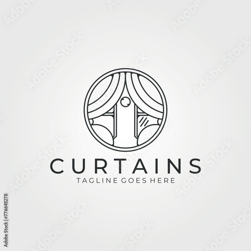 curtain logo emblem line art vector vintage illustration, minimalist icon logo