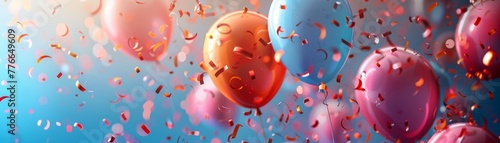 Balloons and confetti in a magical realism setting, filled with vibrant, interactive elements photo