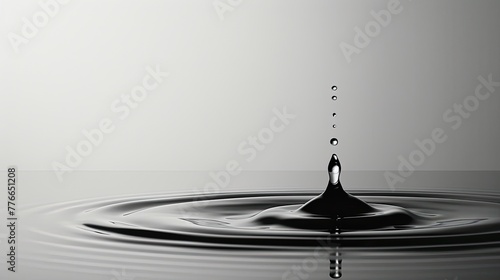 A minimalist graphic design of a drop causing a geometric splash in a tranquil monochromatic setting