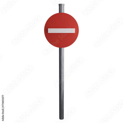 No entry sign on the road clipart flat design icon isolated on transparent background, 3D render road sign and traffic sign concept