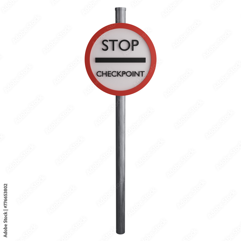 Stop at checkpoint sign on the road clipart flat design icon isolated on transparent background, 3D render road sign and traffic sign concept Stop at checkpoint sign on the road clipart flat design icon isolated on transparent background, 3D render road sign and traffic sign concept