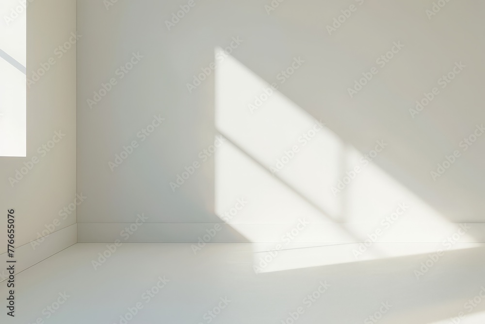 Corner of an empty white room with light and shadow, White background, Generative AI Corner of an empty white room with light and shadow, White background, Generative AI