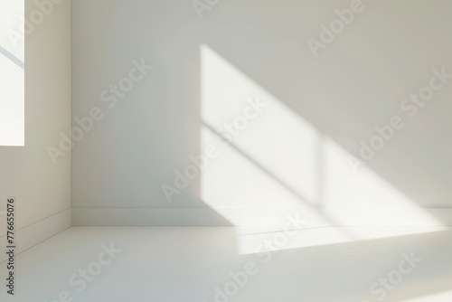 Corner of an empty white room with light and shadow, White background, Generative AI