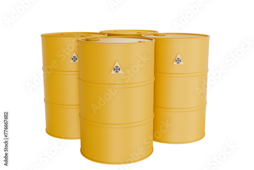 Chemical and radiation oil tank, yellow metal tank with danger sign, oil spill or liquid object in crude oil industry, isolated on background. 3d illustration, realistic render - clipping path © WIROT