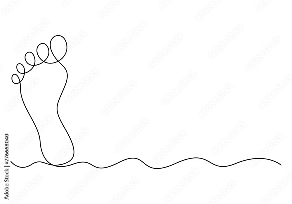 Photo Continuous one line drawing of human bare footprint vector ...