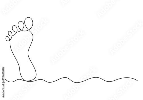 Continuous one line drawing of human bare footprint vector illustration.