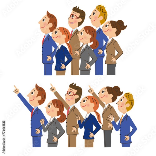 大勢の会社員横向きで前方を見つめるイメージ