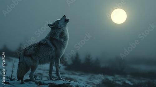 Lone Wolf Howling at the Moon, Freeze the hauntingly beautiful moment of a lone wolf howling at the moon, evoking a sense of mystery and solitude
