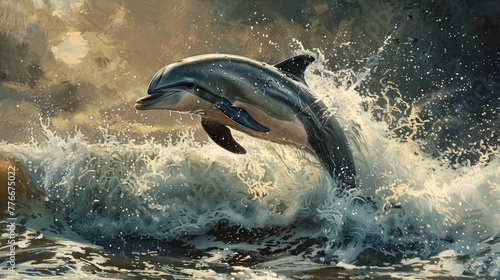 Dolphin's Graceful Leap, Freeze the exhilarating moment of a dolphin leaping out of the water in a perfect arc, displaying its agility and grace