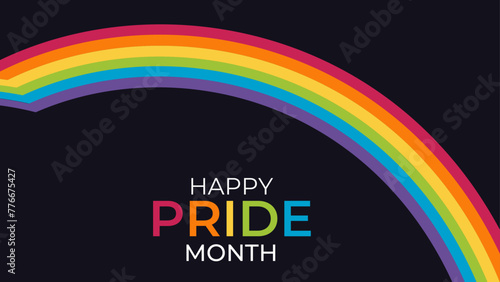 Pride Month, lgbt pride banner with rainbow text, typography, clipart, template, theme for t shirt, stickers, background, banner, poster, greeting card, print ads, signs, USA. vector illustration photo