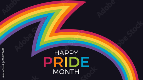 Pride Month, lgbt pride banner with rainbow text, typography, clipart, template, theme for t shirt, stickers, background, banner, poster, greeting card, print ads, signs, USA. vector illustration