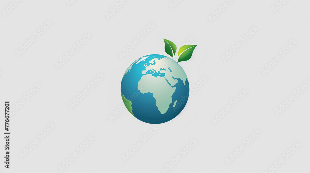 Green earth globe with leaves background logo, Earth day logo