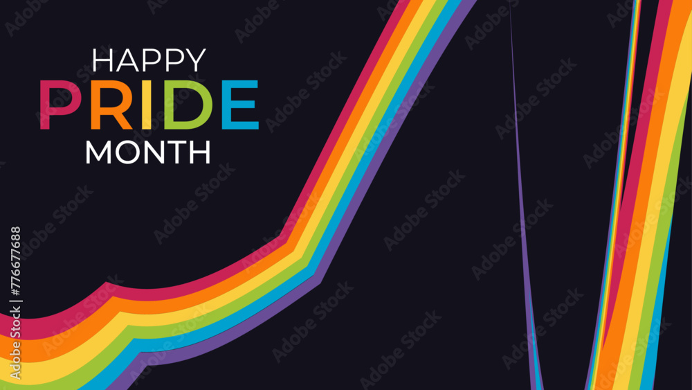 Happy Pride month text and rainbow pride ribbon roll make heart shape ...