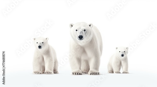 Cute polar bear family isolated on white background.