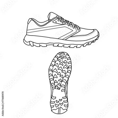 Template vector running shoes, suitable for your custom running shoes, outline vector doodle illustration. Isolated with a white background.