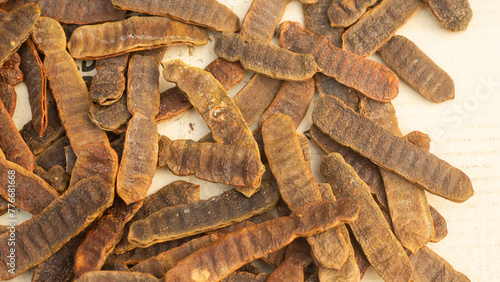 close up of dried Acacia concinna on white background