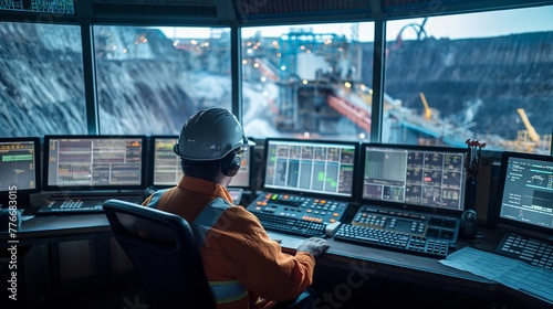 Mining Control Room: Engineer Monitoring Operations and Ensuring Safety photo