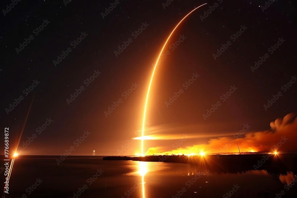 Majestic night view of a space shuttle launch from Earth, the planet's spaceport