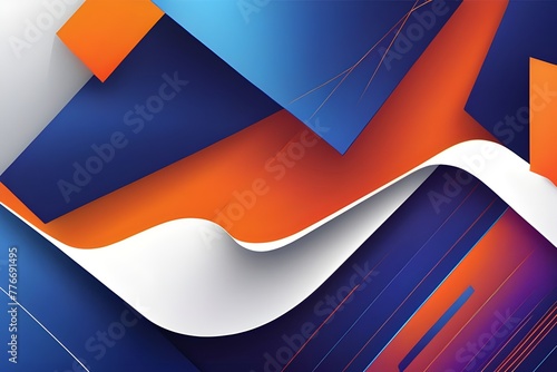  Abstract Geometric Landscape with Dynamic 3D Shapes and Fluid Forms in Vibrant Orange and Blue Gradient