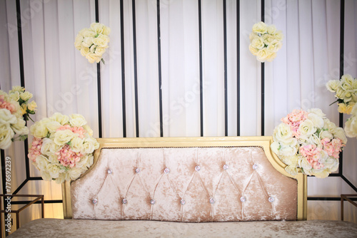 Beautiful wedding stage for malay wedding reception. Detail of wedding stage. photo