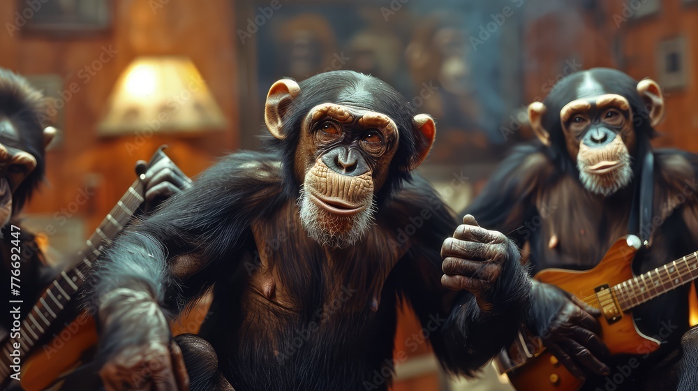 Monkey Business, Playful and humorous visuals featuring monkeys engaged in various business activities, representing creativity, agility, and adaptability