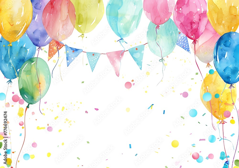 Balloons and Garland Party Watercolor Illustration