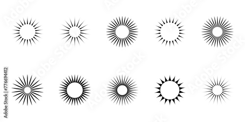 Simple radial rays     Collection of sunburst symbols     Vector illustration of simple suns isolated on a white background