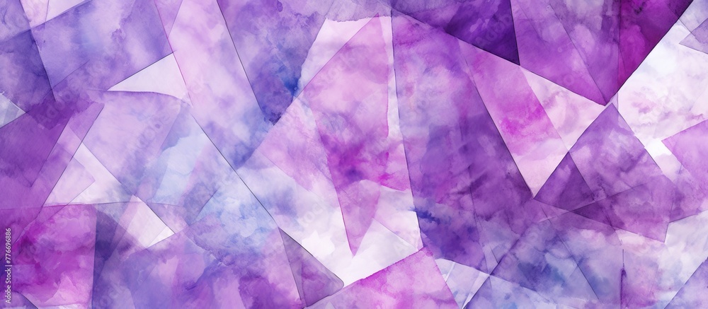 Purple and white colors blend in an abstract painting capturing intricate details and textures