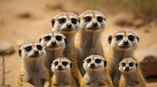 Meerkat Family Curiosity - Huddle of Wonder - Funny Portrait in the Wild.generative.ai