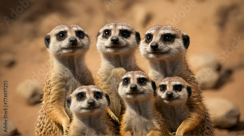 Meerkat Family Curiosity - Huddle of Wonder - Funny Portrait in the Wild.generative.ai © Neelam