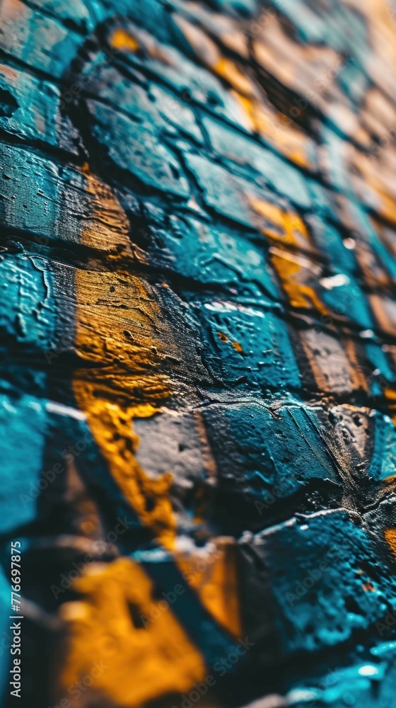 Obraz premium A close up of a brick wall with graffiti on it. Generative AI.