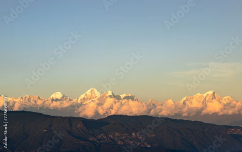 morning view of snow coverd mountain range in Nepal.