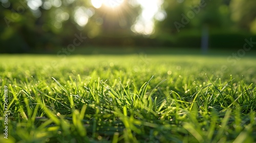 Close-up view of clean and crisp texture on freshly cut grass AI Image