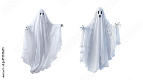 Spooky twin ghosts on white background