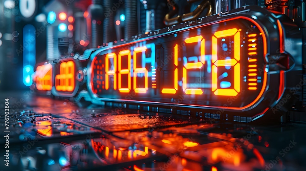 Futuristic Digital Clock with Sleek Neon Lit Display Showcasing Modern Technology and Precision Innovation
