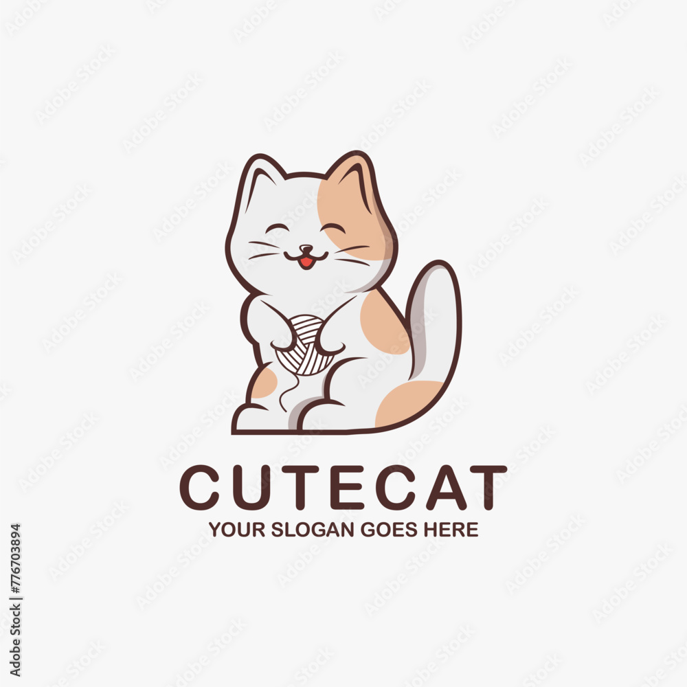 Cute kitten cat logo icon vector illustration on white background