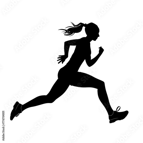 Silhouette woman athletes on running race on white background. AI Generative