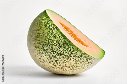 A Half Slice of Kharbuja or Cantaloupe or Musk Melon, Tasty Melon Fruit like water melon, kept on white background, Consumed in summer season, AI generative photo