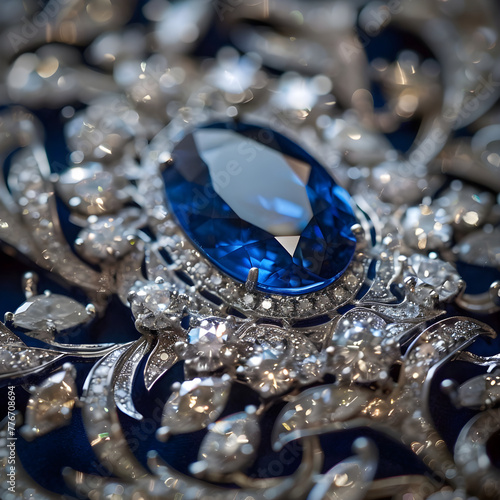 Intricate Luxury: Blue Gemstone and Diamond Encrusted Silver Jewelry