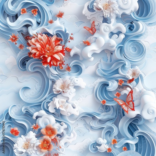 Whimsical paper garden, exquisite butterfly and floral sculptures. crafted with care, illustrating dreams and romance, perfect for banner displays with organic charm