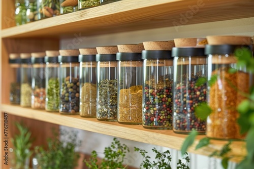 Jars of various spices on the shelf
