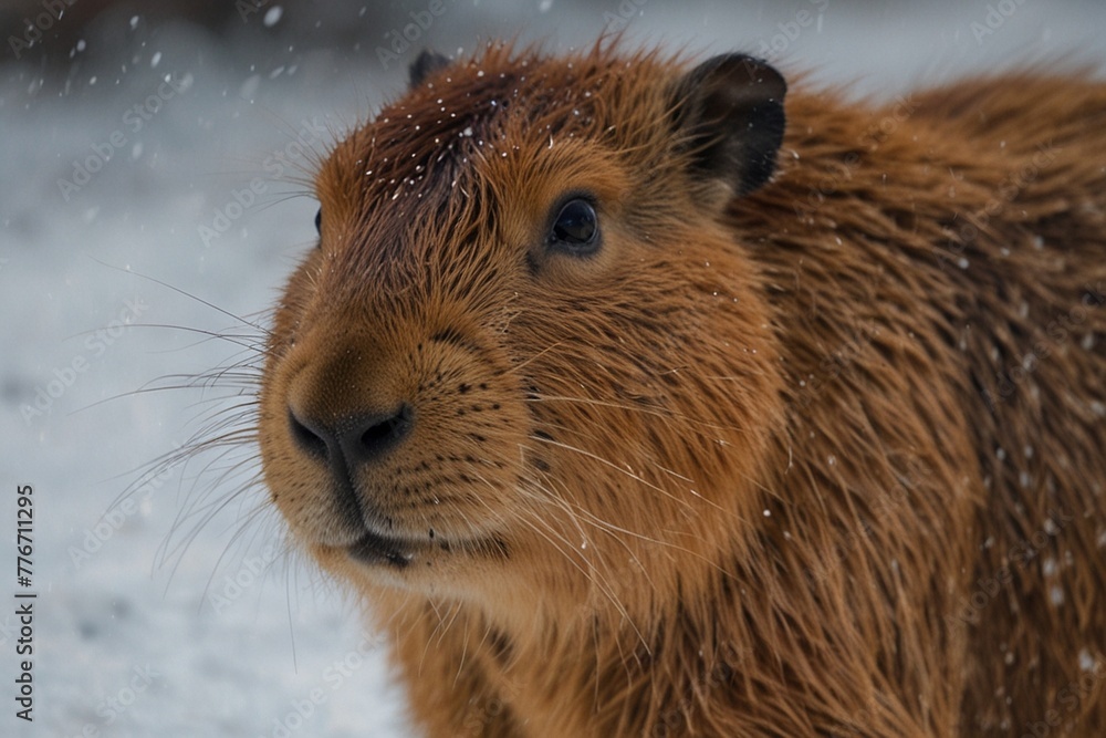 capybara in the snow on a sunny day capybara in the snow on a sunny day