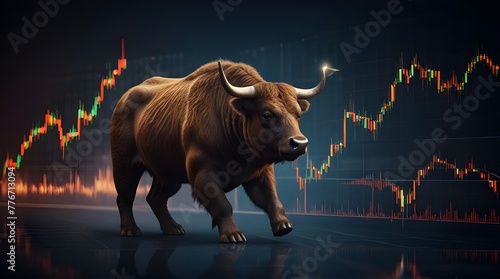 concept of stock market exchange, graphic of bull and bear combined with candlestick .Generative AI 
